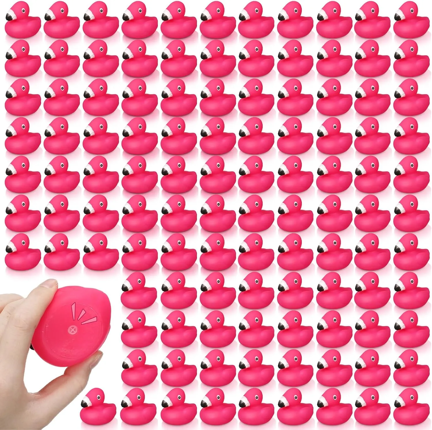 Honoson Flamingo Rubber Duckies Bulk Pink Flamingos Bath Toys Floating Squeak Seasonal Holiday Rubber Ducks for Baby Shower Party Favors, Cake Decoration, Classroom Prizes(24 Pcs)
