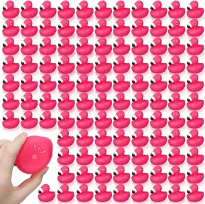 Honoson Flamingo Rubber Duckies Bulk Pink Flamingos Bath Toys Floating Squeak Seasonal Holiday Rubber Ducks for Baby Shower Party Favors, Cake Decoration, Classroom Prizes(24 Pcs)