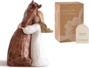 Horse Gifts for Women: Girl Embracing Horses Hand-Painted Stuff Figurines Statue Decorations Memorial Gift for Horse Lovers Teen Girls