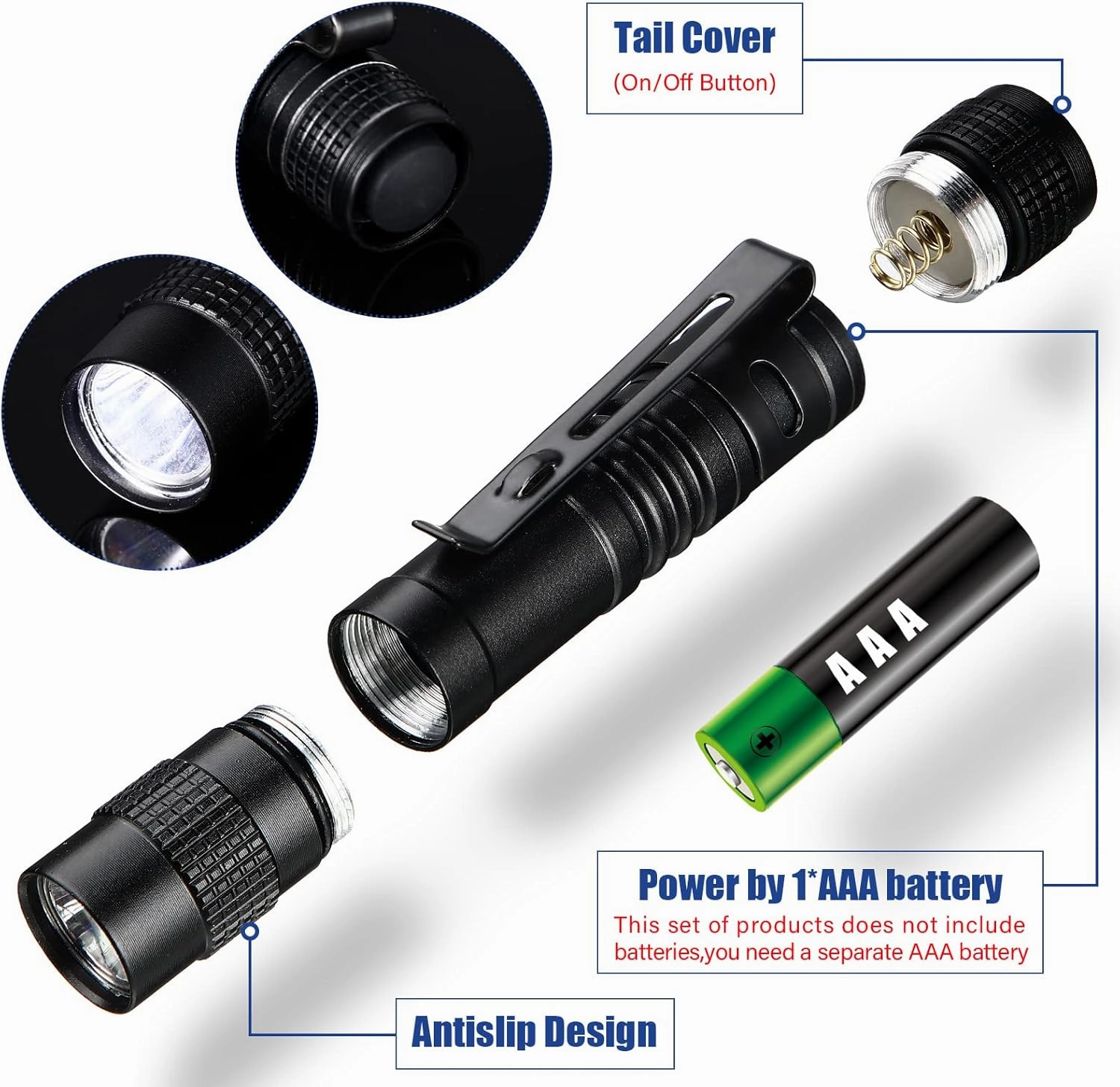 Hortsun 20 Pcs Mini Pen Light Flashlights Fathers Day Gifts Pocket Flashlights Pen with Clip Small LED Handheld Slim Torches Without Battery(3.54 Inch,Black)