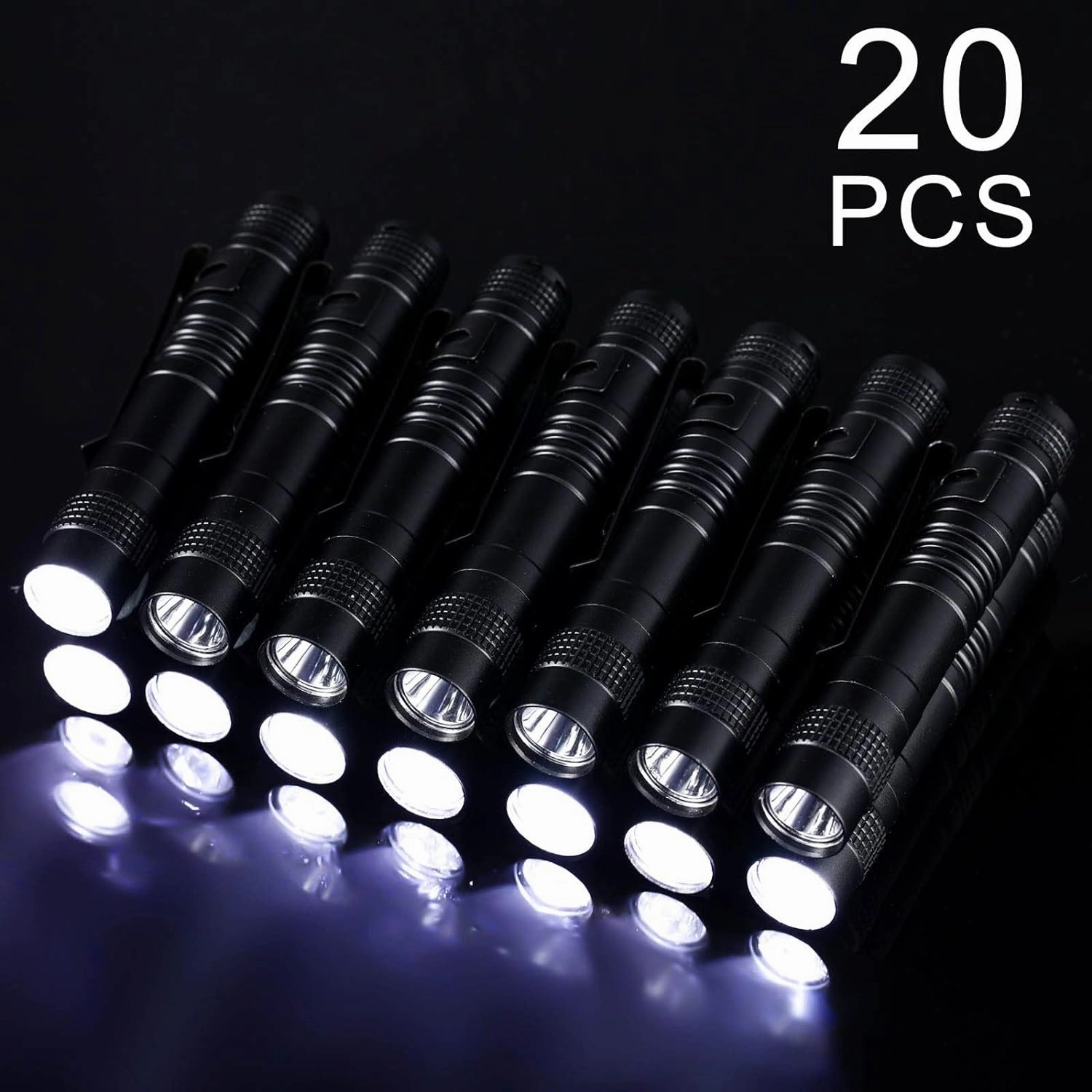 Hortsun 20 Pcs Mini Pen Light Flashlights Fathers Day Gifts Pocket Flashlights Pen with Clip Small LED Handheld Slim Torches Without Battery(3.54 Inch,Black)