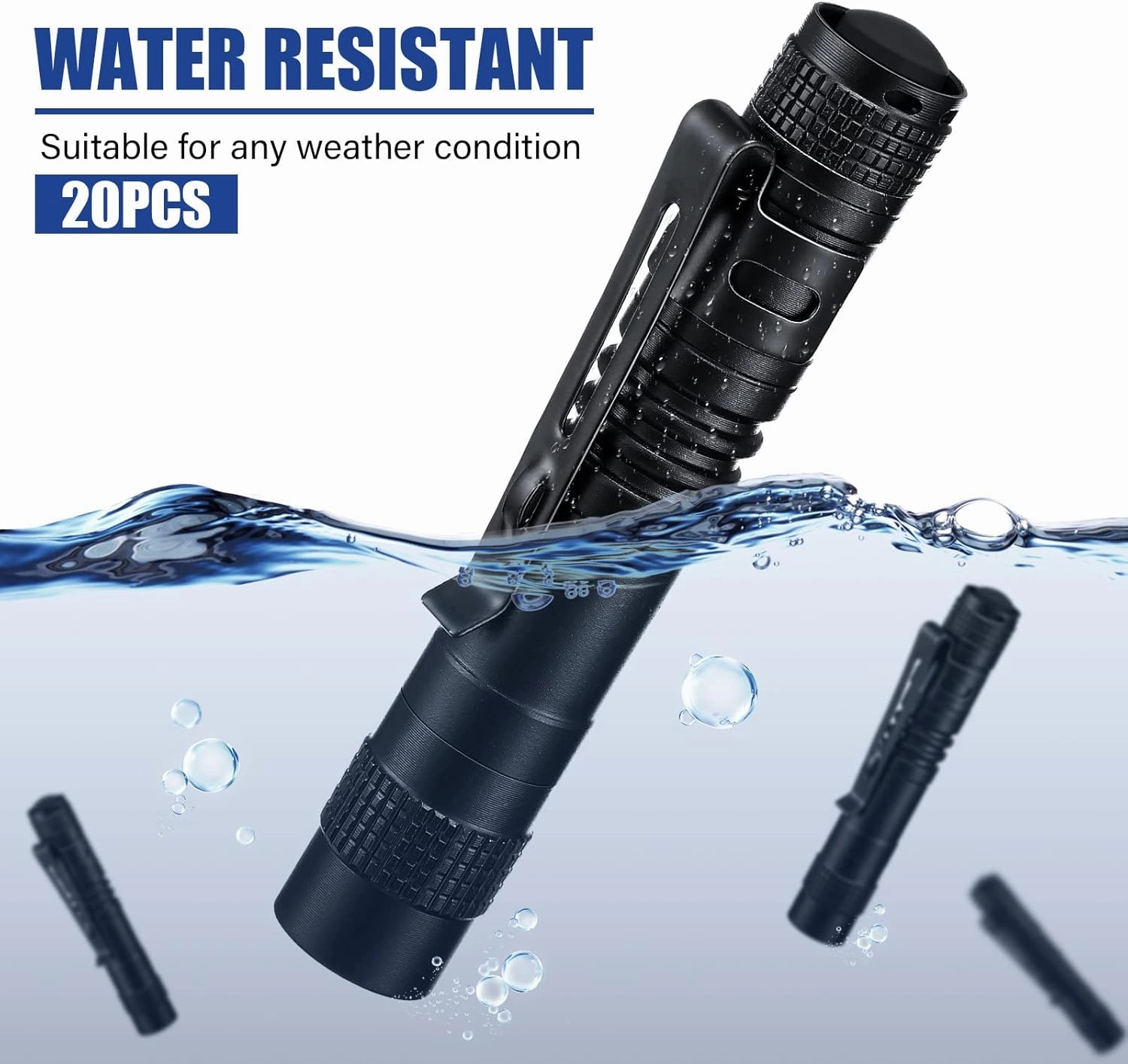 Hortsun 20 Pcs Mini Pen Light Flashlights Fathers Day Gifts Pocket Flashlights Pen with Clip Small LED Handheld Slim Torches Without Battery(3.54 Inch,Black)
