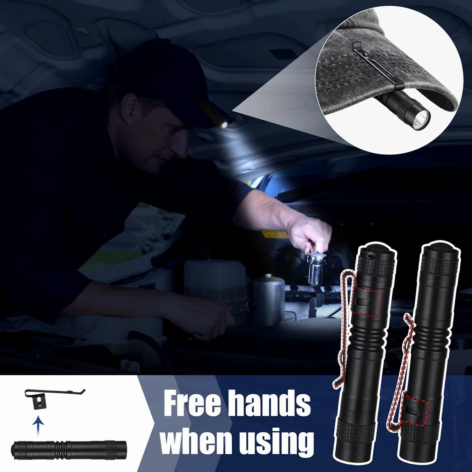 Hortsun 20 Pcs Mini Pen Light Flashlights Fathers Day Gifts Pocket Flashlights Pen with Clip Small LED Handheld Slim Torches Without Battery(3.54 Inch,Black)