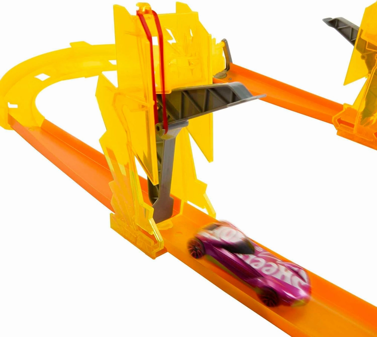 Hot Wheels Track Set with 1 Hot Wheels Car, 12 Track Boosting Components, Stackable Toy Storage Box, Lightning-Themed Track Builder Set