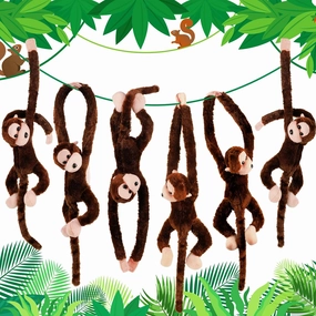 Hungdao 6 Packs Hanging Monkey Stuffed Animal Toy with Hook and Loop Fasteners Hands Stuffed Monkey Plush Toys for Kids (24 Inch)
