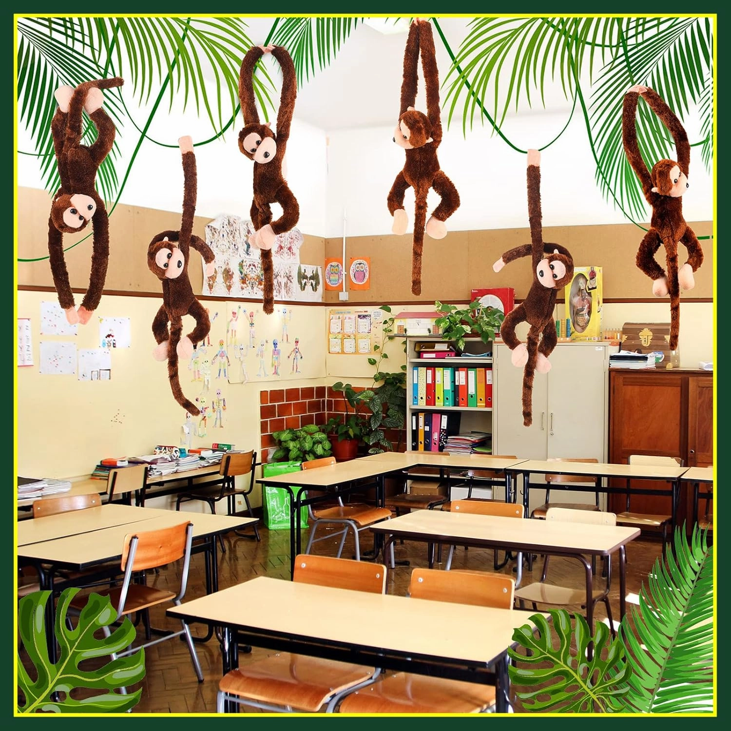 Hungdao 6 Packs Hanging Monkey Stuffed Animal Toy with Hook and Loop Fasteners Hands Stuffed Monkey Plush Toys for Kids (24 Inch)