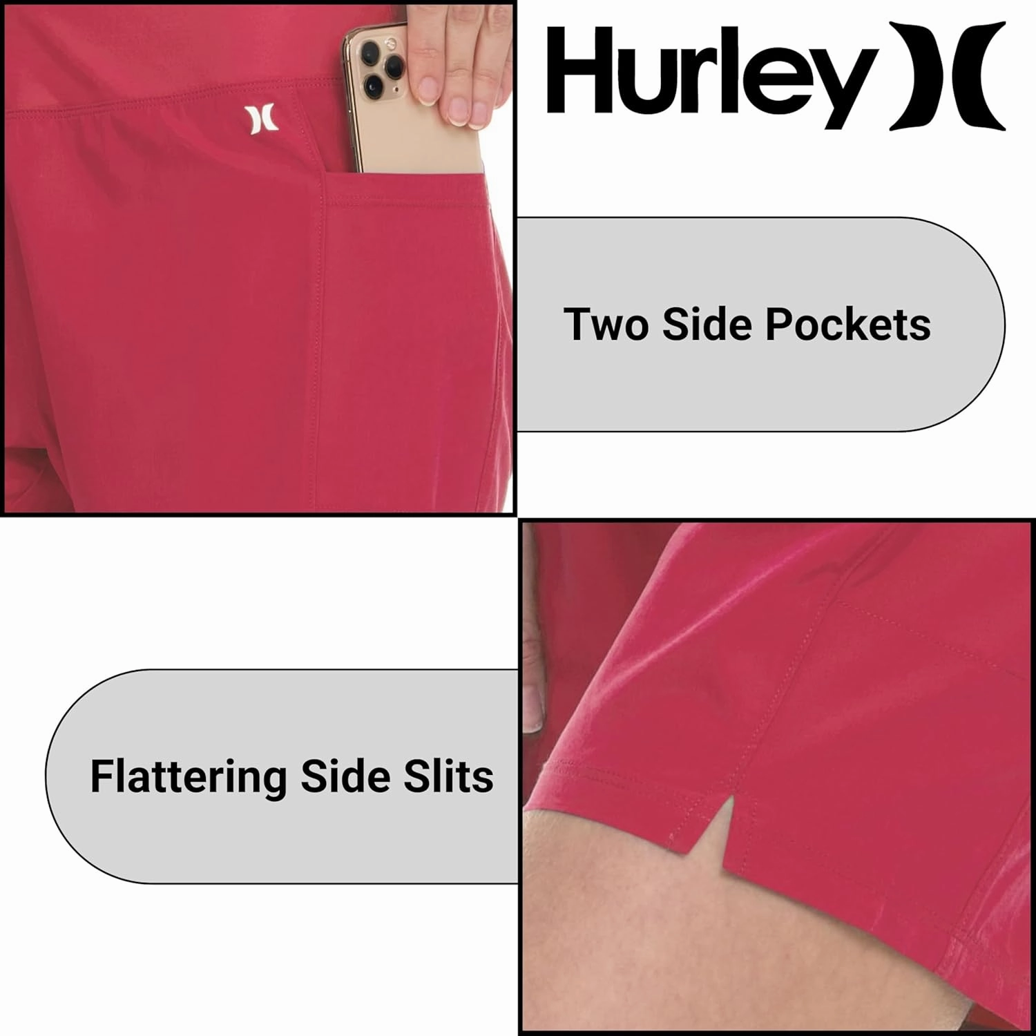 Hurley 5"/7" High Waisted Swim Shorts Women, Board Shorts with Pockets & Inner Liner, Quick Dry Swim Trunk, UPF 50 