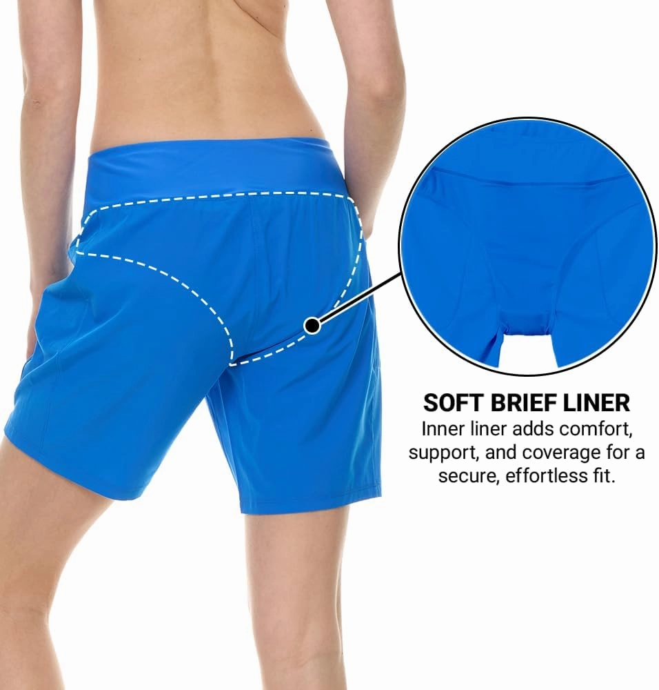 Hurley 5"/7" High Waisted Swim Shorts Women, Board Shorts with Pockets & Inner Liner, Quick Dry Swim Trunk, UPF 50 