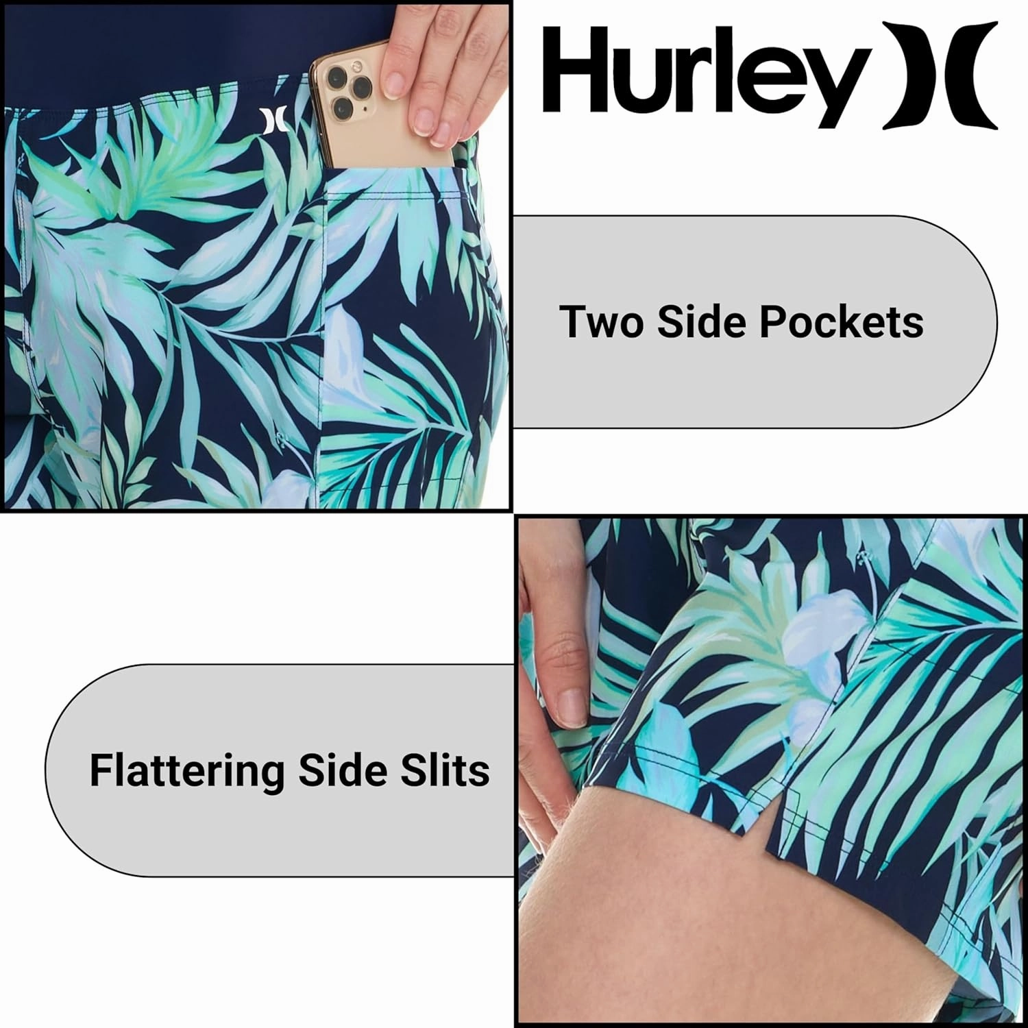 Hurley 5"/7" High Waisted Swim Shorts Women, Board Shorts with Pockets & Inner Liner, Quick Dry Swim Trunk, UPF 50 