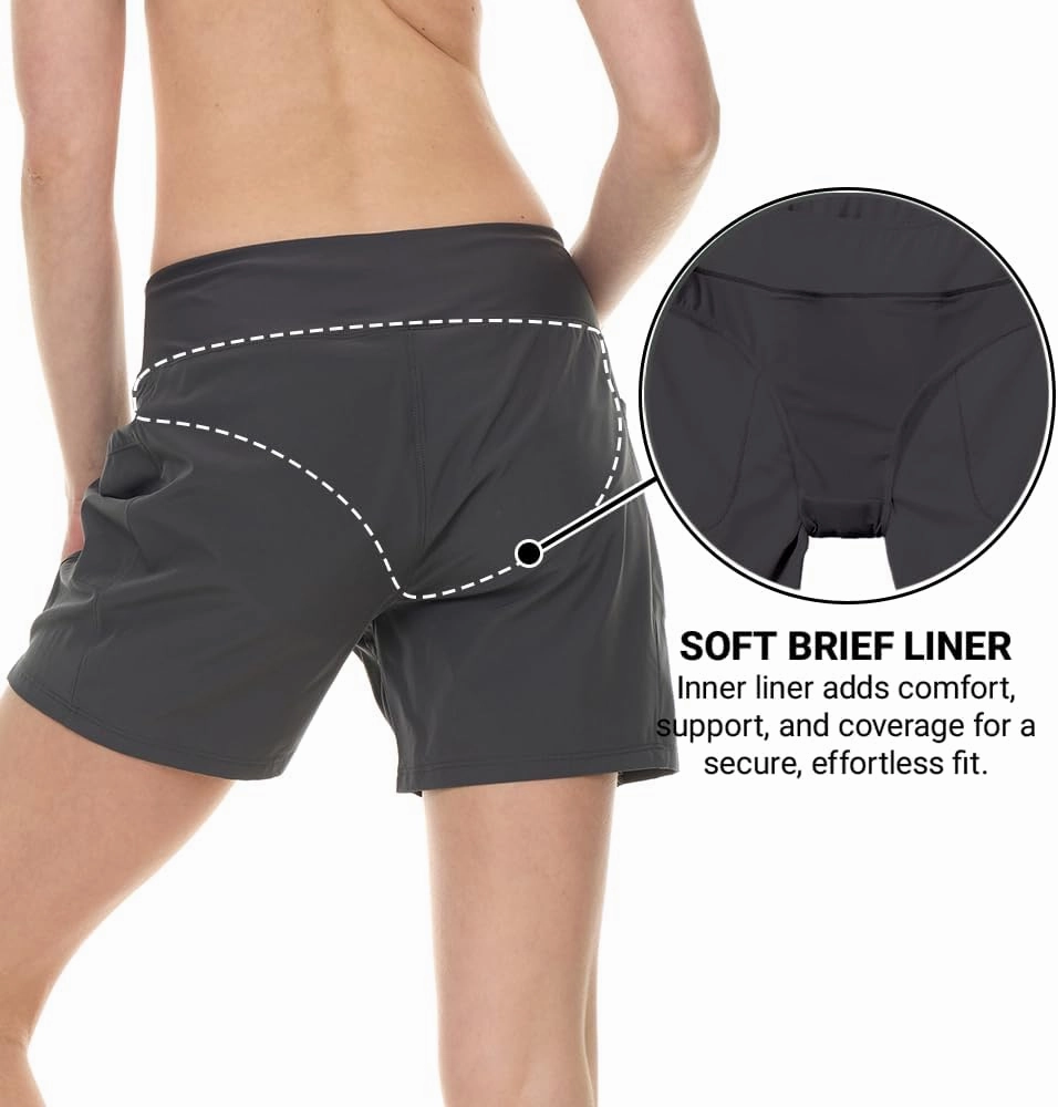 Hurley 5"/7" High Waisted Swim Shorts Women, Board Shorts with Pockets & Inner Liner, Quick Dry Swim Trunk, UPF 50 
