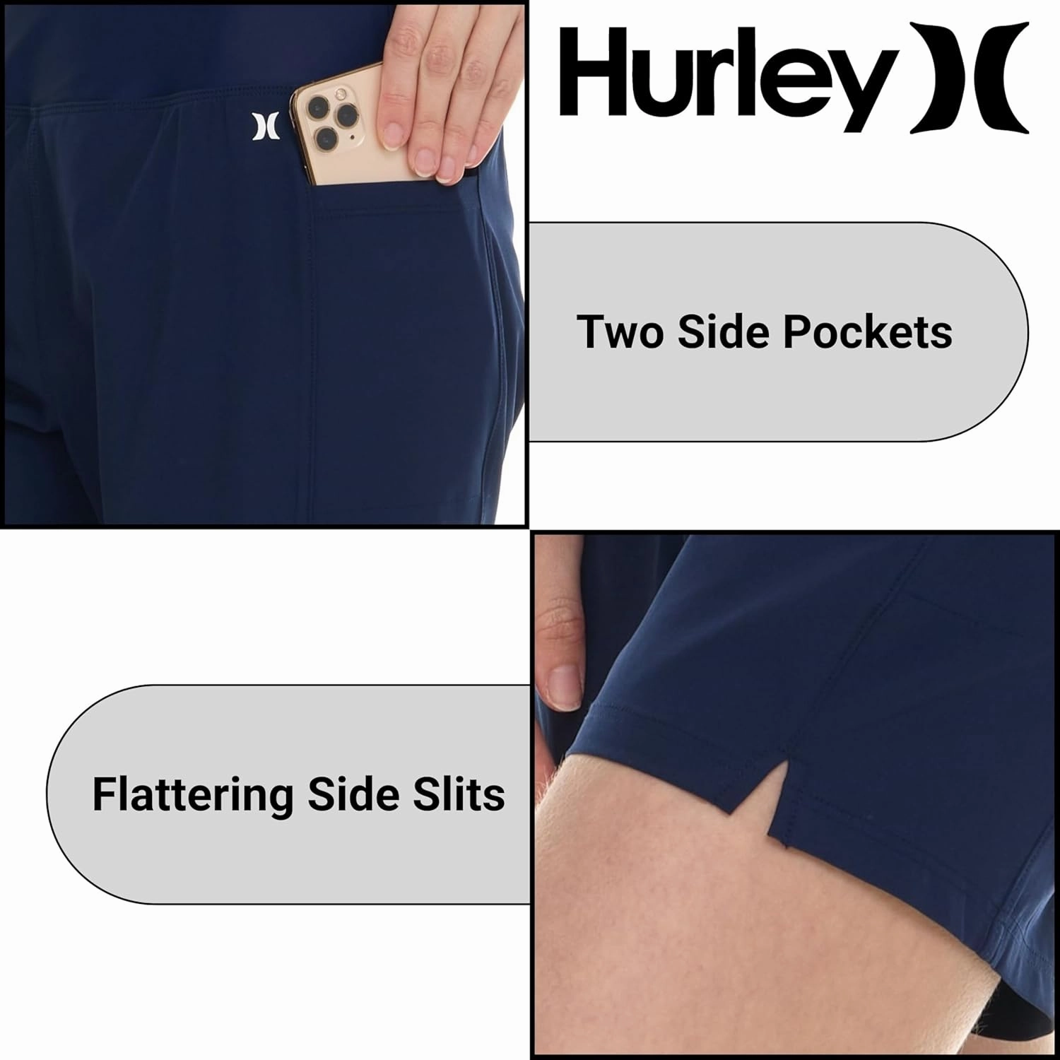 Hurley 5"/7" High Waisted Swim Shorts Women, Board Shorts with Pockets & Inner Liner, Quick Dry Swim Trunk, UPF 50 