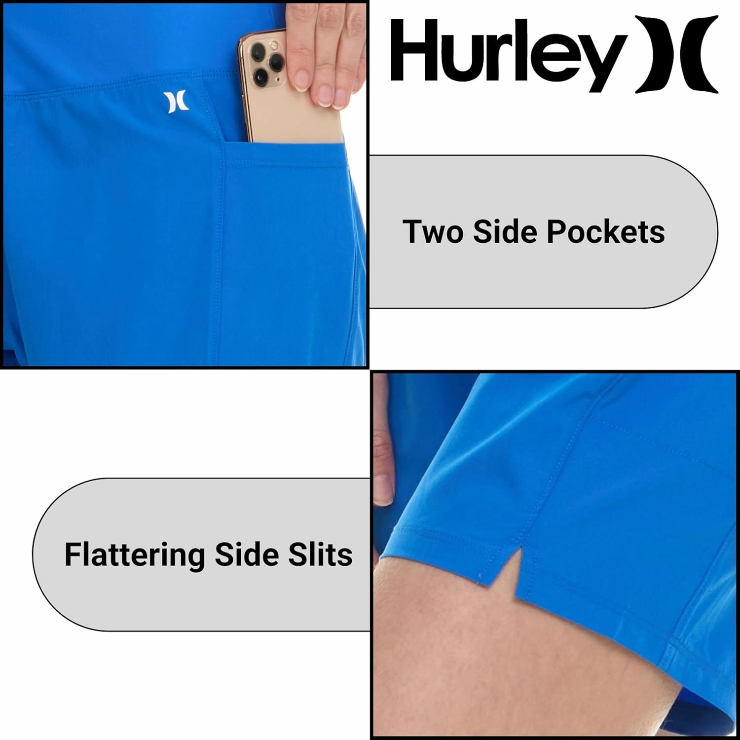Hurley 5"/7" High Waisted Swim Shorts Women, Board Shorts with Pockets & Inner Liner, Quick Dry Swim Trunk, UPF 50 