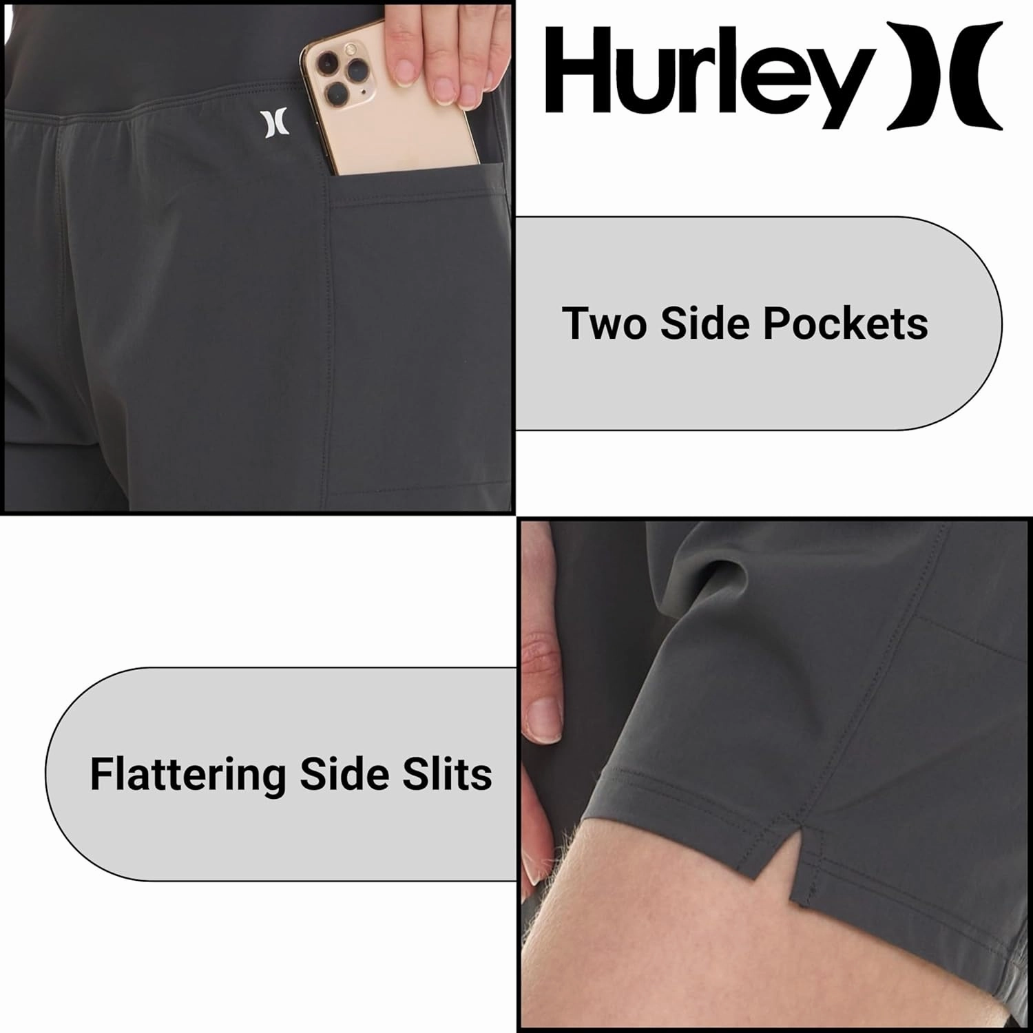 Hurley 5"/7" High Waisted Swim Shorts Women, Board Shorts with Pockets & Inner Liner, Quick Dry Swim Trunk, UPF 50 