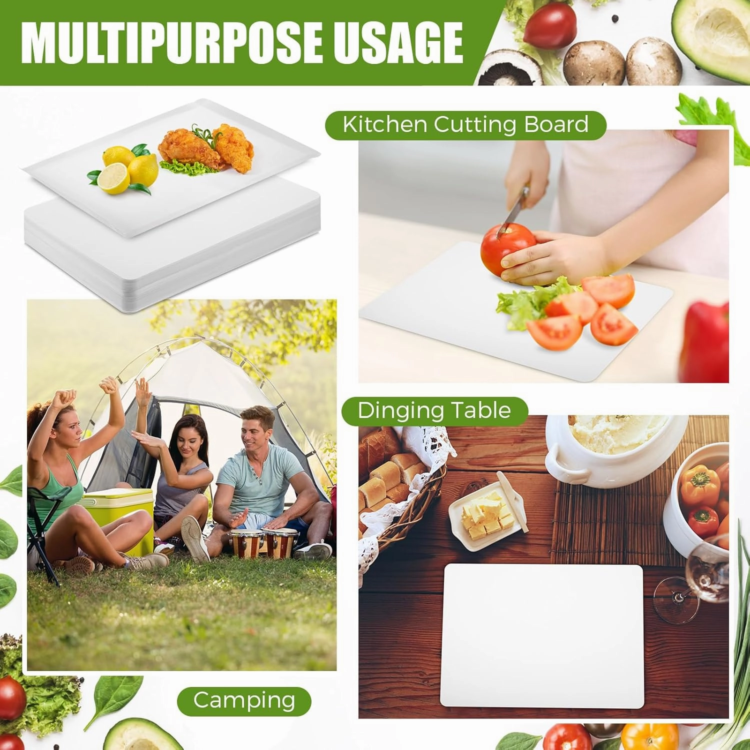 Hushee 120 Count Disposable Cutting Board Sheets 17 x 12 Inch Flexible Plastic Sheet Cutting Mat Large Chopping Boards for Kitchen Cooking Traveling Camping Tailgating BBQ