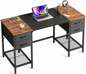Huuger 47 Inch Computer Desk with 4 Drawers, Office Desk with Mesh Shelf, Gaming Desk, Large Storage, Writing Work Desk for Home Office, Study, Bedroom, Work from Home, Rustic Brown and Black