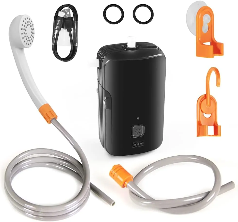 HXBER Outdoor Camping Shower Portable Electric Shower Pump Waterproof with 2-Level Water for Camping Hiking Backpacking Travel Beach Pet Watering