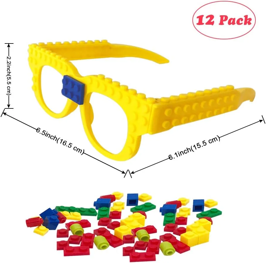 Hxezoc 12 Pcs DIY Building Bricks Glasses Building Blocks Games for Kids Creative Building Block Birthday Party Supplies