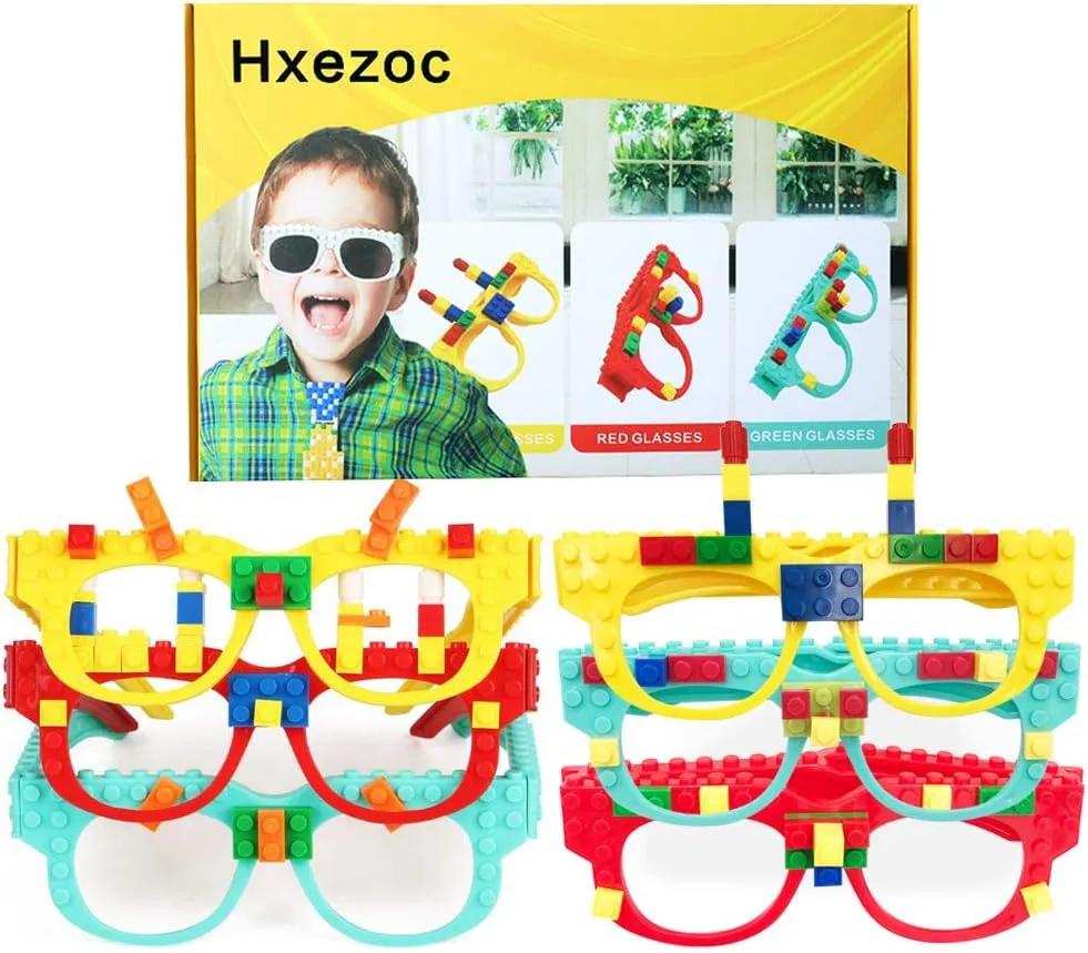 Hxezoc 12 Pcs DIY Building Bricks Glasses Building Blocks Games for Kids Creative Building Block Birthday Party Supplies