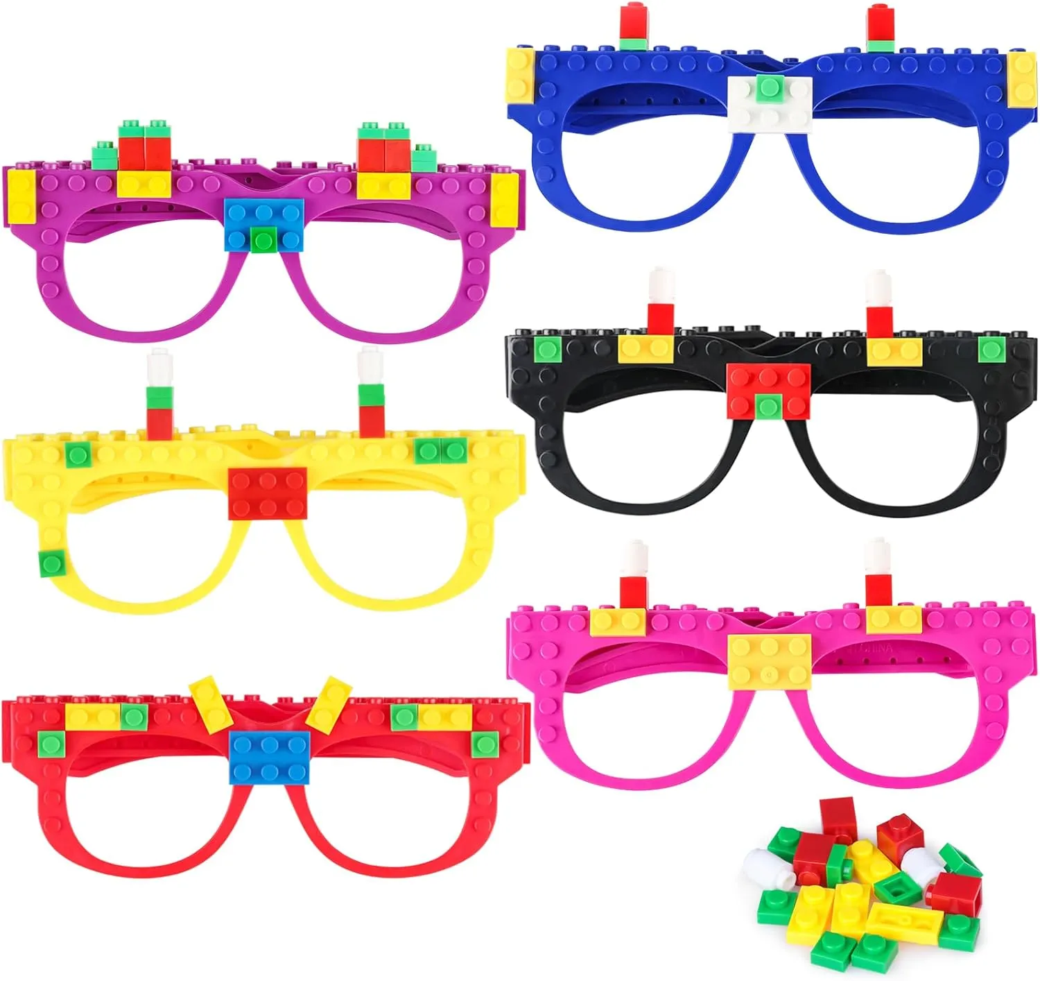 Hxezoc 12 Pcs DIY Building Bricks Glasses Building Blocks Games for Kids Creative Building Block Birthday Party Supplies