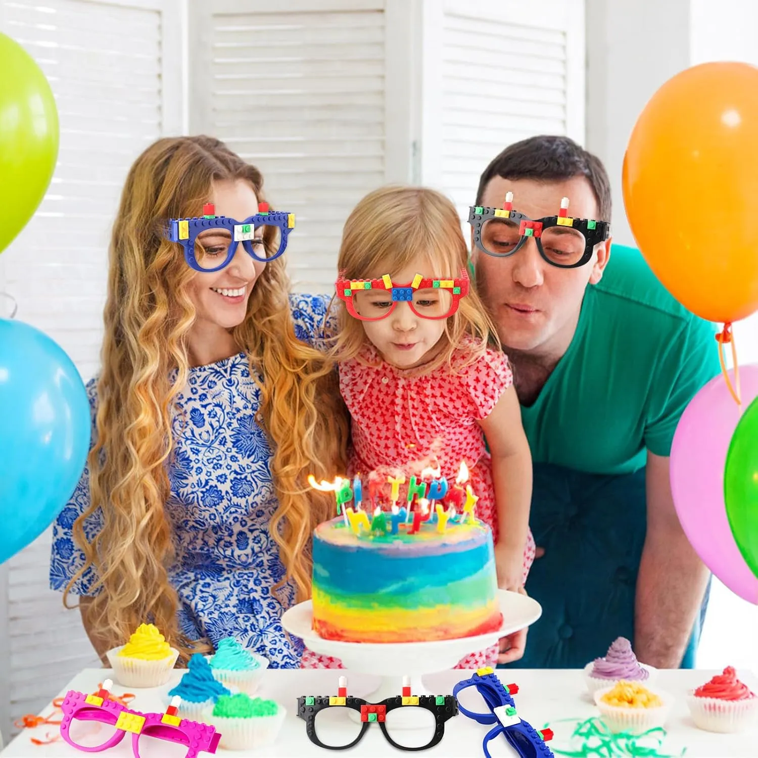 Hxezoc 12 Pcs DIY Building Bricks Glasses Building Blocks Games for Kids Creative Building Block Birthday Party Supplies