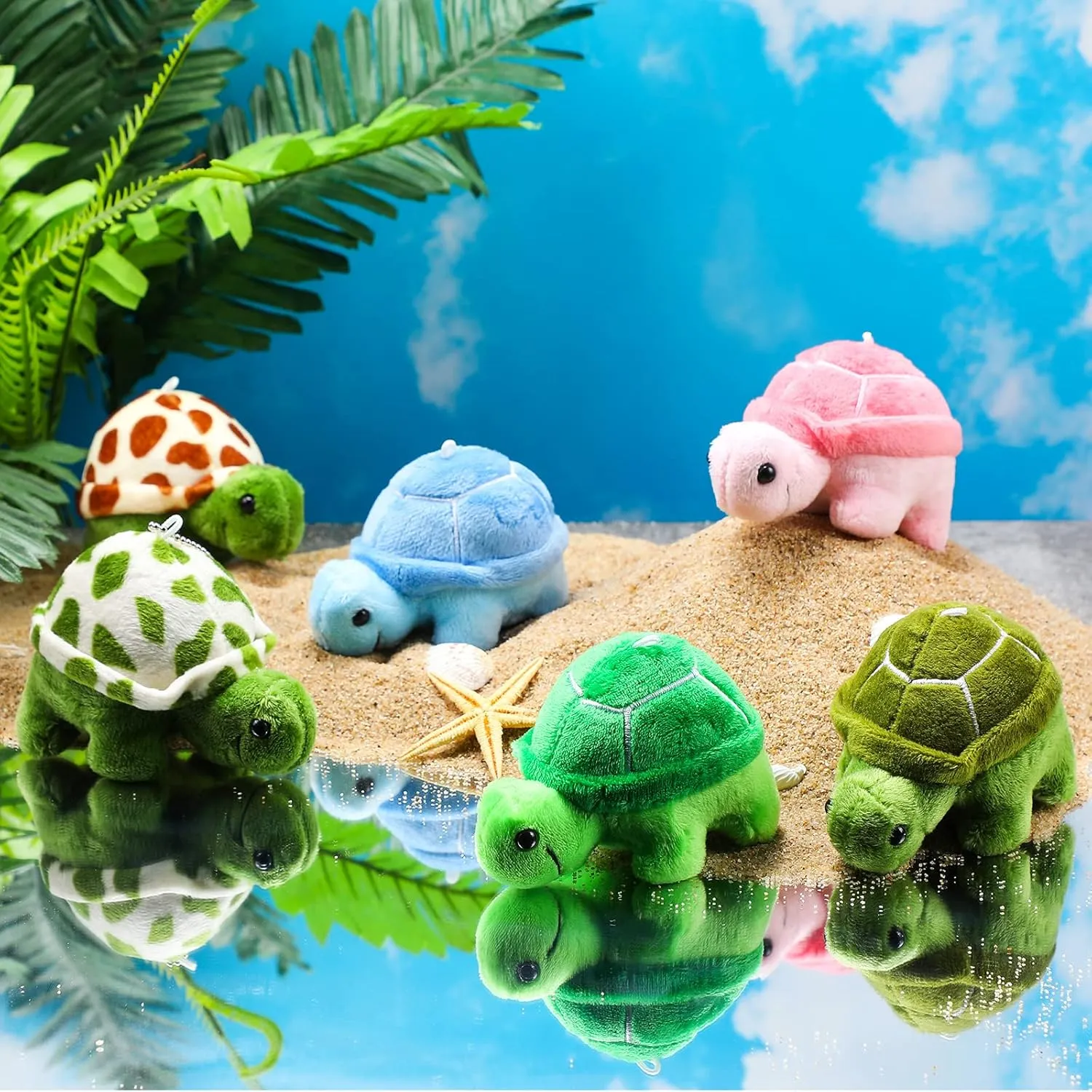 HyDren 24 Pcs Small Turtle Stuffed Toy Soft Sea Turtle Animal Plush Toys Adorable Stuffed Animal Plush Party Decoration for Birthday Beach Ocean Party(Fresh Style)