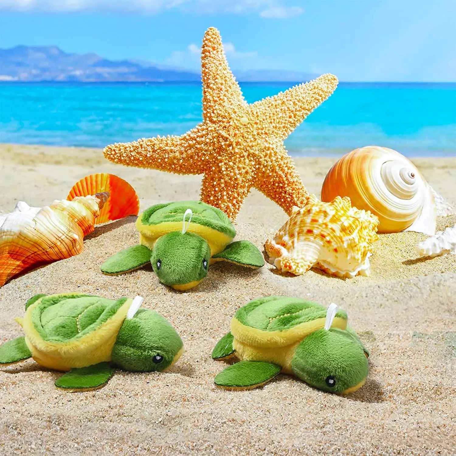 HyDren 24 Pcs Small Turtle Stuffed Toy Soft Sea Turtle Animal Plush Toys Adorable Stuffed Animal Plush Party Decoration for Birthday Beach Ocean Party(Vivid Style)