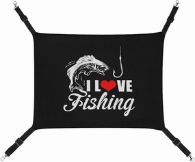 I Love Fishing Cat Hanging Hammock Soft Breathable Pet Cage Dog Hammock with Adjustable Straps and Metal Hooks