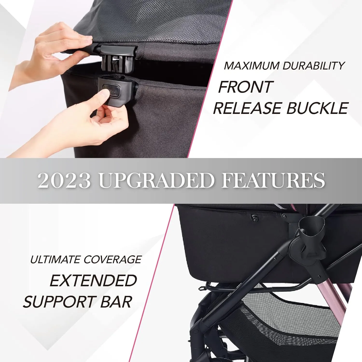 ibiyaya - Retro Luxe - Dog Stroller for Medium Dogs, Large and Small Dogs - One-Step Folding, Heavy Duty Zipperless Design with Adjustable Handle - Black