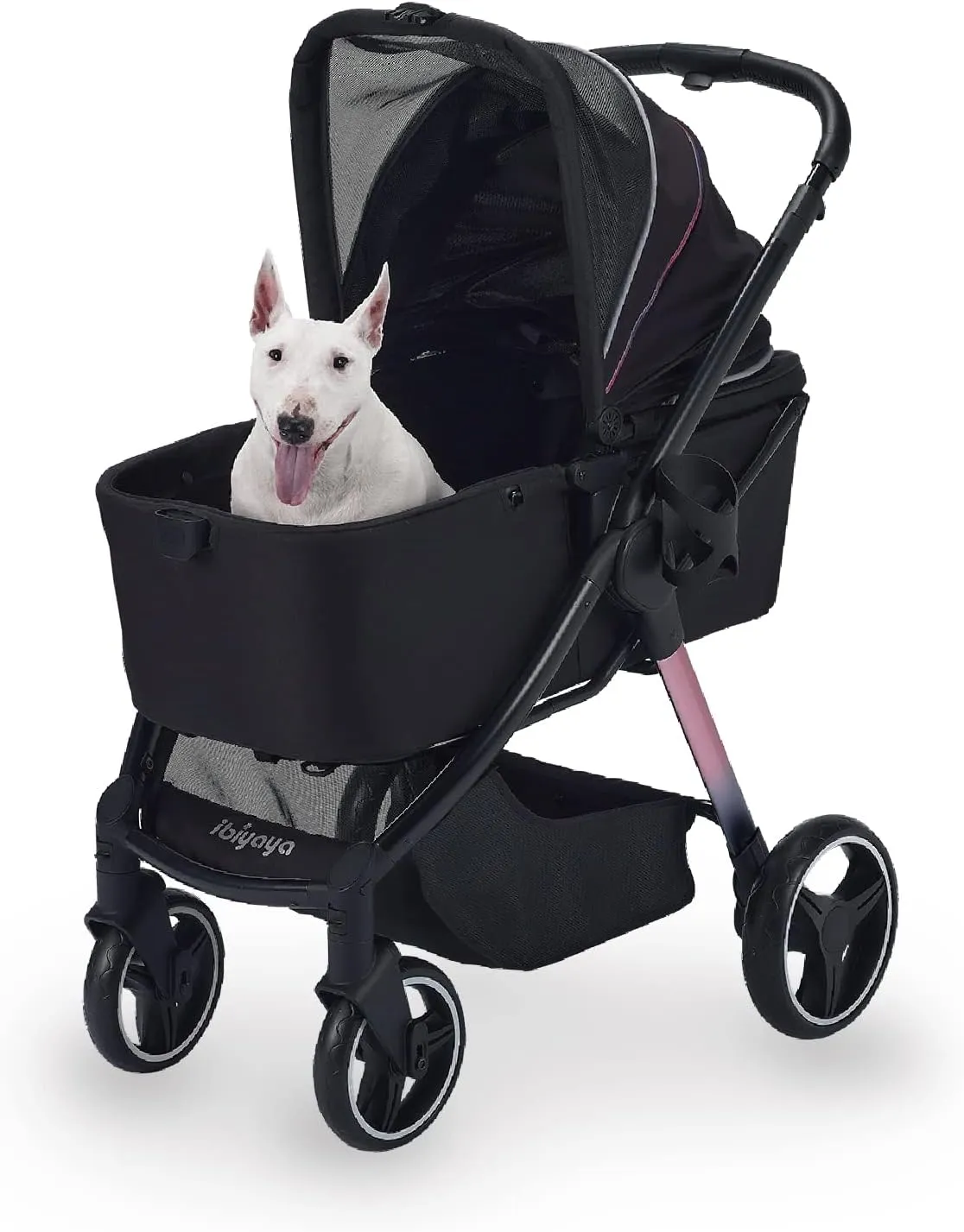 ibiyaya - Retro Luxe - Dog Stroller for Medium Dogs, Large and Small Dogs - One-Step Folding, Heavy Duty Zipperless Design with Adjustable Handle - Black