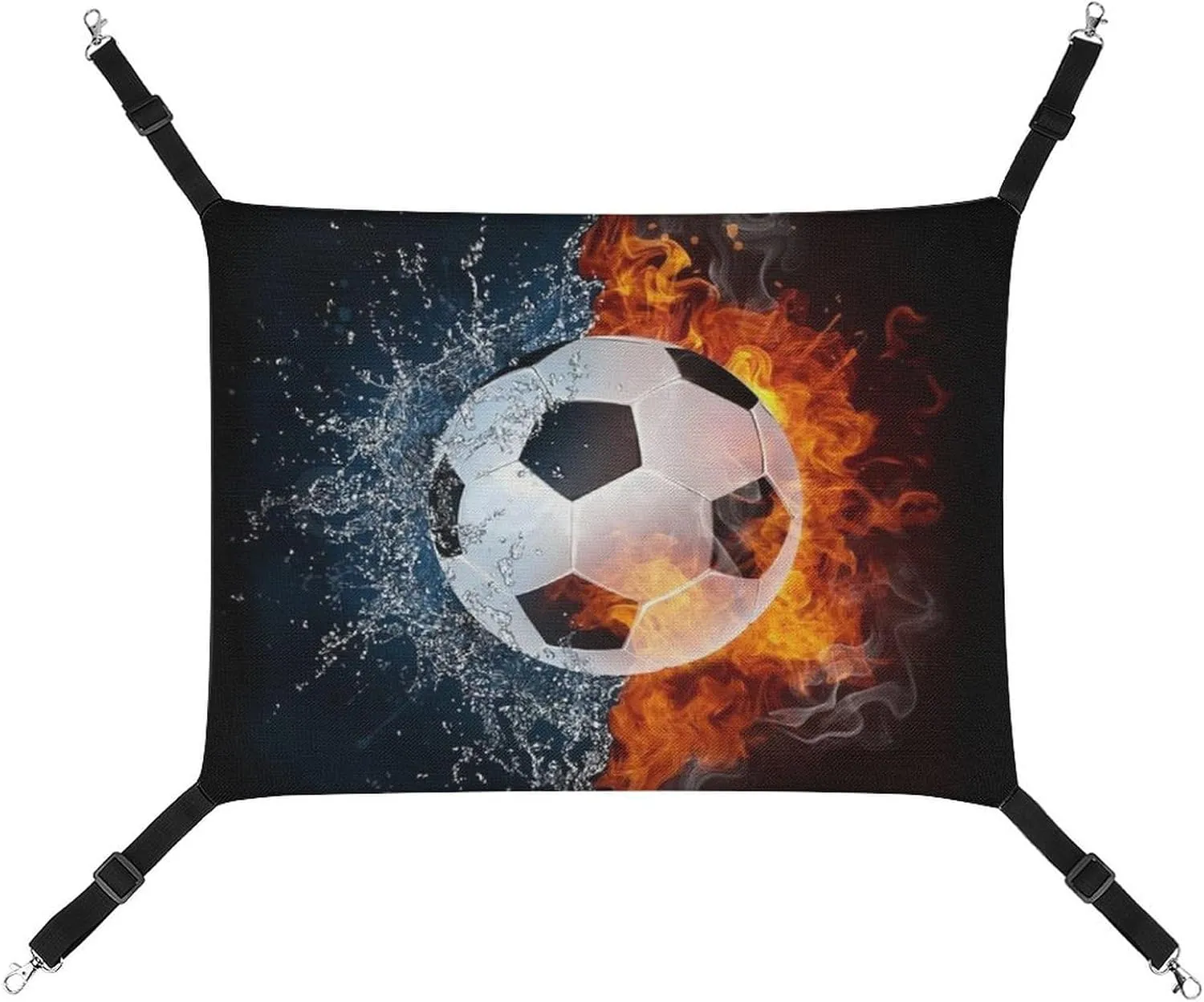 Ice and Fire Football Cat Hanging Hammock Soft Breathable Pet Cage Dog Hammock with Adjustable Straps and Metal Hooks, style, 202403255