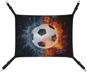 Ice and Fire Football Cat Hanging Hammock Soft Breathable Pet Cage Dog Hammock with Adjustable Straps and Metal Hooks, style, 202403255