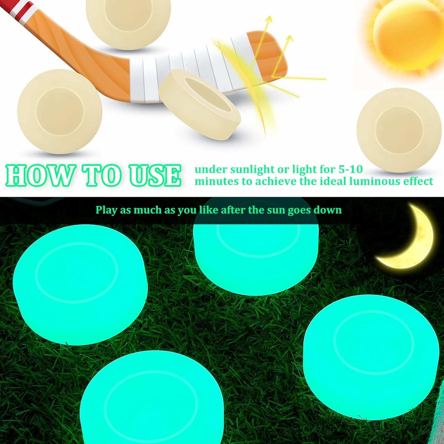 Ice Hockey Puck Glow in The Dark Green Floor Party Pucks for Kids Adults Youth Outdoor Games Gifts