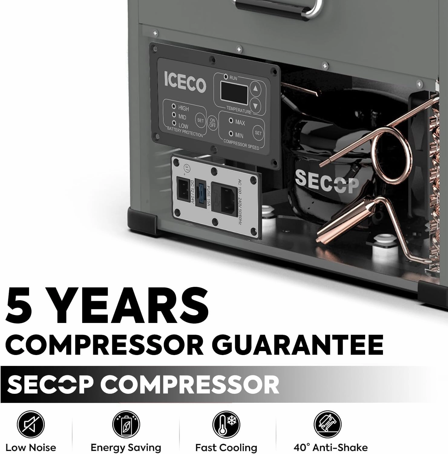 ICECO VL45 Portable Refrigerator with SECOP Compressor, 45Liters Platinum Compact Refrigerator, DC 12/24V, AC 110-240V, 0℉ to 50℉, Home & Car Use (Without Insulated Cover)