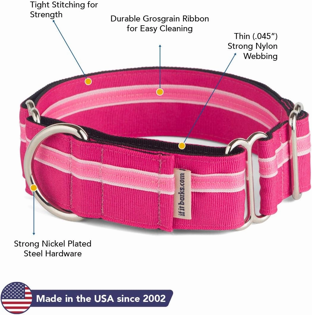 If It Barks - 1.5" Martingale Collar for Dogs - Adjustable - Nylon - Strong and Comfy - Ideal for Training - Made in USA - Large Bubble Gum