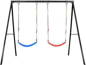 IKARE Metal Swing Frame with 2 Belt Swing Seats, Extra Large Swing Set for Kids and Adults, 2 Seats Supports up to 440 LBS, Fits for Indoor and Outdoor Activities, Garden, Backyard, Playground