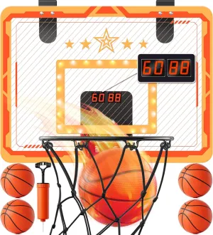 Indoor Basketball Hoop, Presents for Boys 8-12, Led Light Mini Hoop with Electronic Scoreboard, Indoor Basketball Hoop for Kids, Boy Birthday Presents