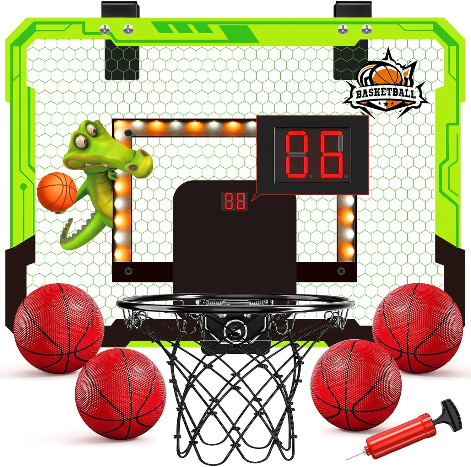 Indoor Mini Basketball Hoop for Kids, Over The Door Basketball Hoops, Mini Hoop Basketball with Scoreboard, 4 Balls, Birthday Gifts Toys for 5 6 7 8 9 10 11 12 Year Old Boys Girls