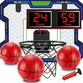 Indoor Basketball Hoop for Kids (4-12 Years Old), Over The Door Mini Basketball Hoop with Scoring, Countdown and Music Functions