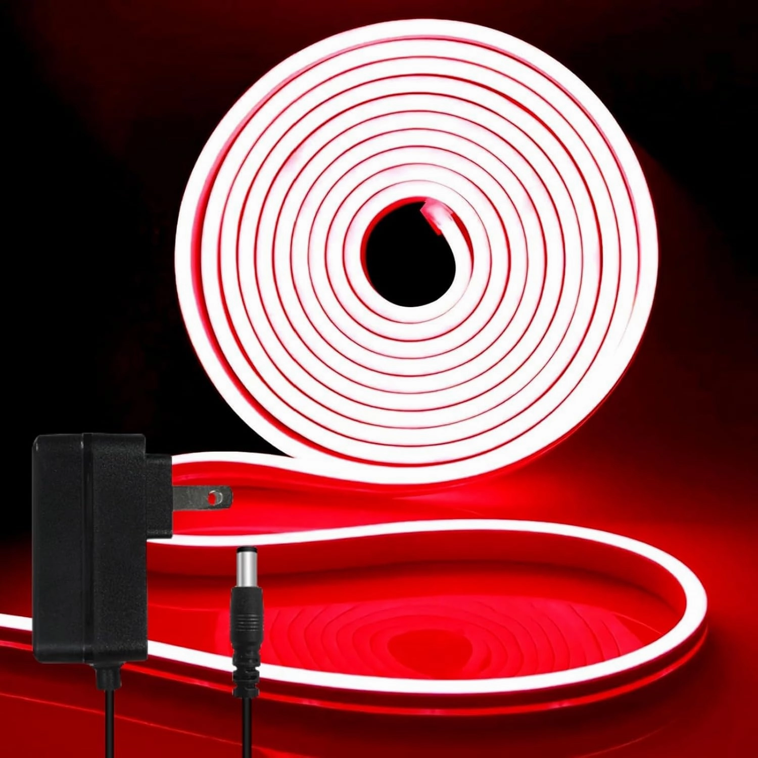 iNextStation Red Led Strip Lights, 16.4Ft/5m Neon Led Light Strip with Power Adapter, 12V Waterproof Silicone Flex LED Neon Rope Lights for Bedroom Wall Festival Party Sign DIY Decor