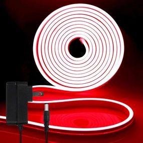 iNextStation Red Led Strip Lights, 16.4Ft/5m Neon Led Light Strip with Power Adapter, 12V Waterproof Silicone Flex LED Neon Rope Lights for Bedroom Wall Festival Party Sign DIY Decor