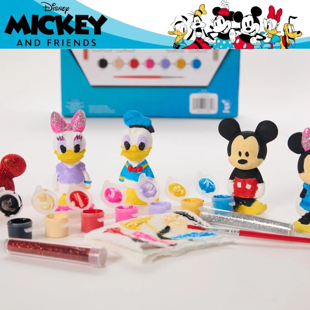 Innovative Designs Disney Mickey and Friends DIY Paint Your Own Figurines Arts and Crafts Set for Kids, Paint, Paint Brush, and Glitter – Mickey Mouse, Minnie Mouse, Daisy and Donald Duck