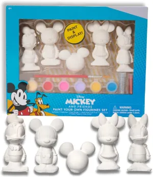 Innovative Designs Disney Mickey and Friends DIY Paint Your Own Figurines Arts and Crafts Set for Kids, Paint, Paint Brush, and Glitter – Mickey Mouse, Minnie Mouse, Daisy and Donald Duck