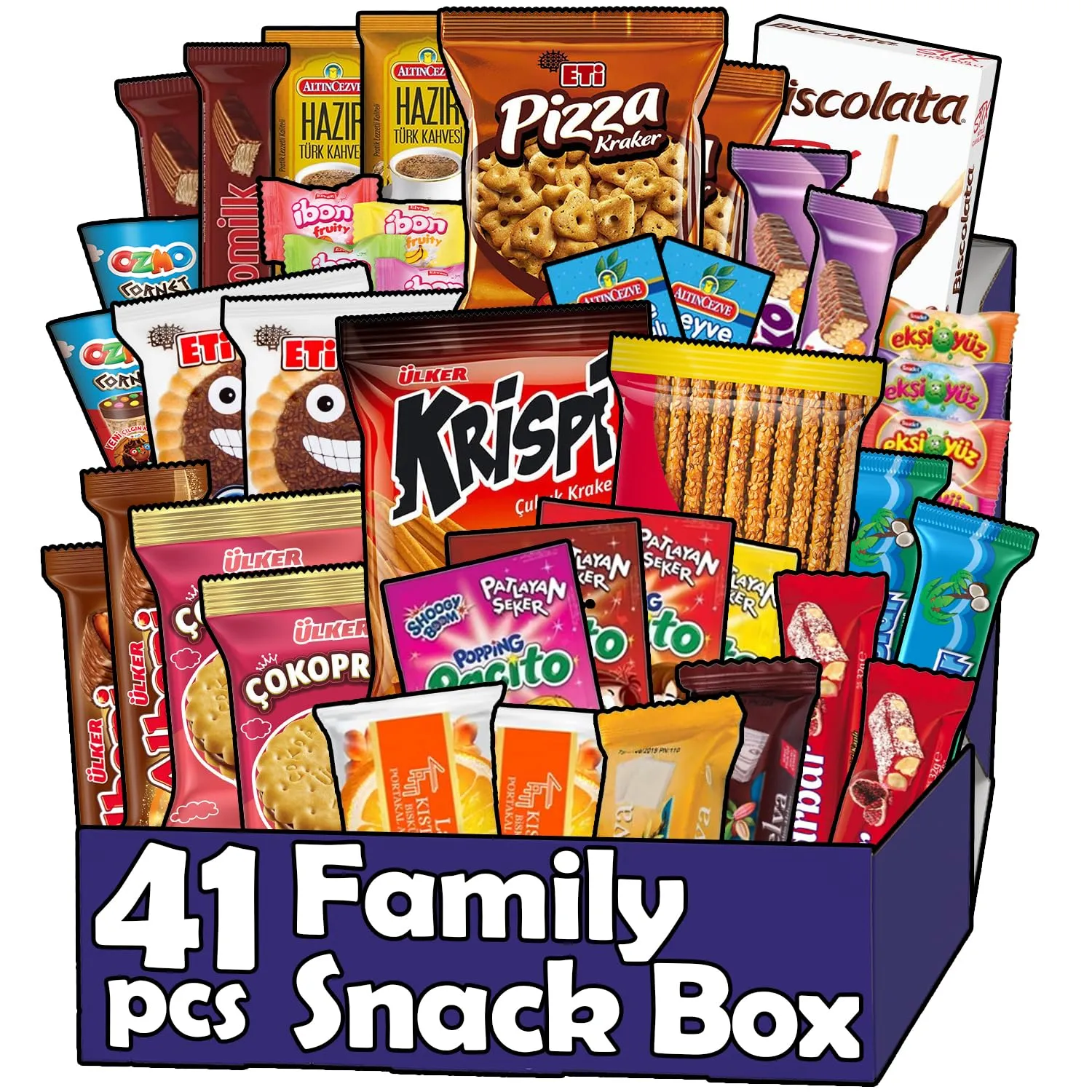 International Exotic Snack Box, 41 Count - Turkish Sour, Sweet, and Spicy Snack Variety Pack for Everyone| Foreign Snacks Assortment, Gift Box with Crackers, Biscuits, Candy for Thanksgiving and Christmas