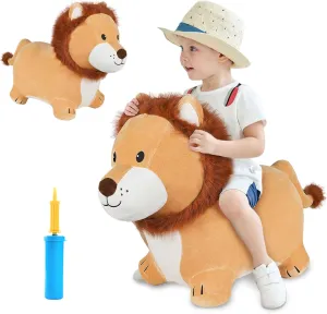 iPlay, iLearn Bouncy Pals Lion Hopper Toy, Toddler Plush Bouncing Animal, Inflatable Ride on Bouncer W/Pump, Indoor Outdoor Hopping Horse, Kid Jumping Toy, Birthday Gift for 2 3 4 5 Year Old Boy Girl