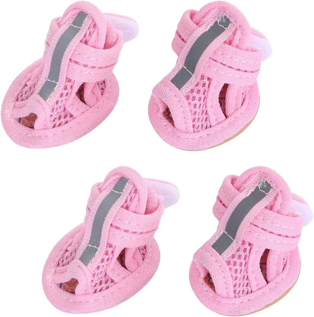 iplusmile Small Dog Shoes for Hot Pavement, Puppy Breathable Dog Booties, Pet Sandals Paw Protector Mesh Booties for Small Pet Dog Cat Puppy Walking Runnning (4 Pack)