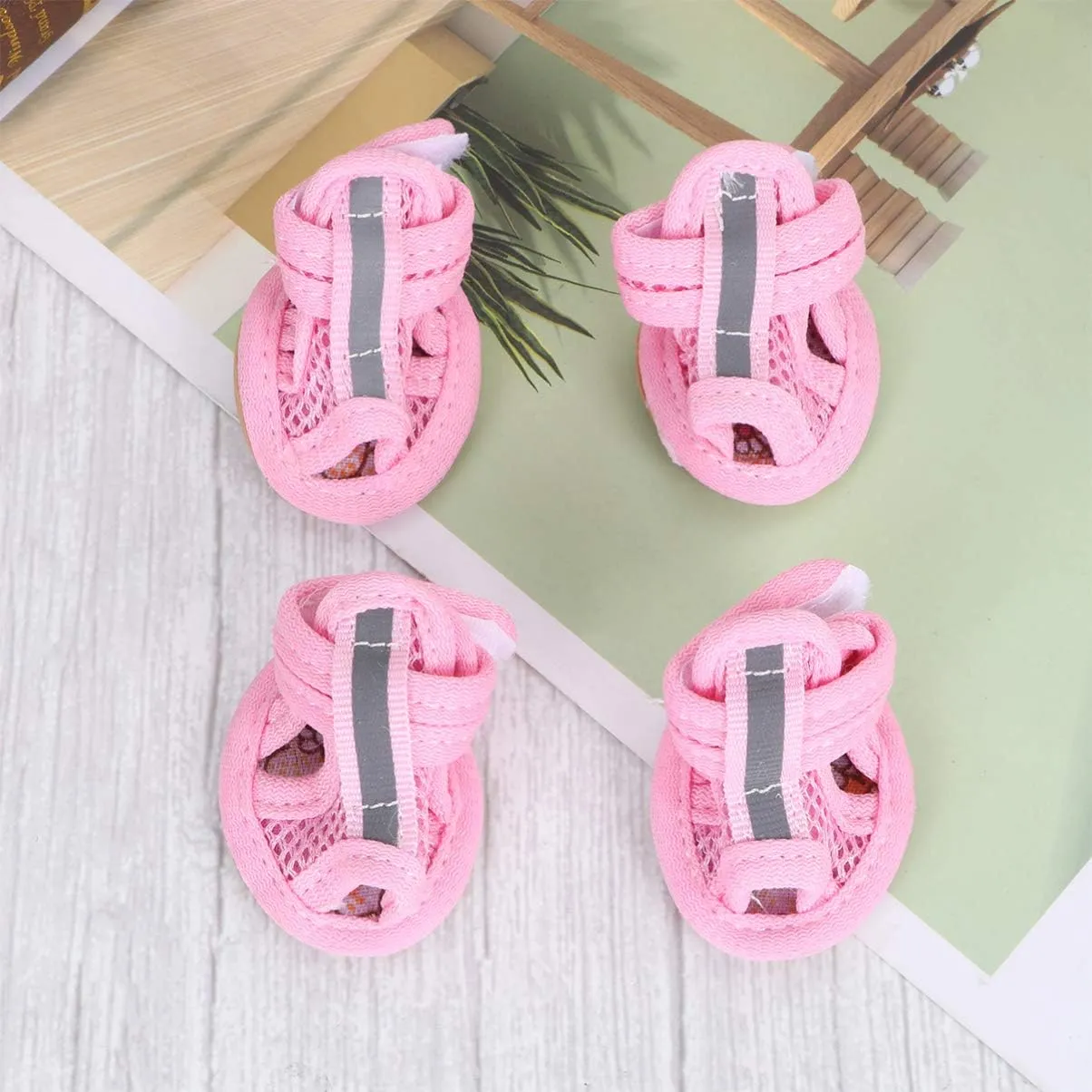 iplusmile Small Dog Shoes for Hot Pavement, Puppy Breathable Dog Booties, Pet Sandals Paw Protector Mesh Booties for Small Pet Dog Cat Puppy Walking Runnning (4 Pack)