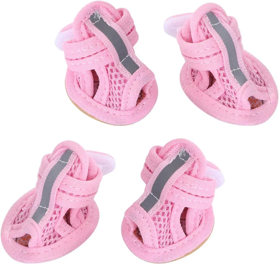 iplusmile Small Dog Shoes for Hot Pavement, Puppy Breathable Dog Booties, Pet Sandals Paw Protector Mesh Booties for Small Pet Dog Cat Puppy Walking Runnning (4 Pack)