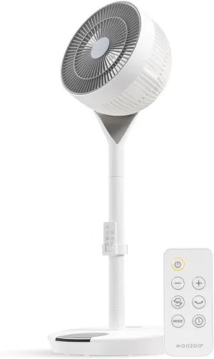 IRIS USA WOOZOO, Pedestal Standing Fan with Remote, 360 Oscillating, 12 Speeds, Low Noise DC Motor, 8h Timer, Touch Panel, Height Adjustable, White/Gray