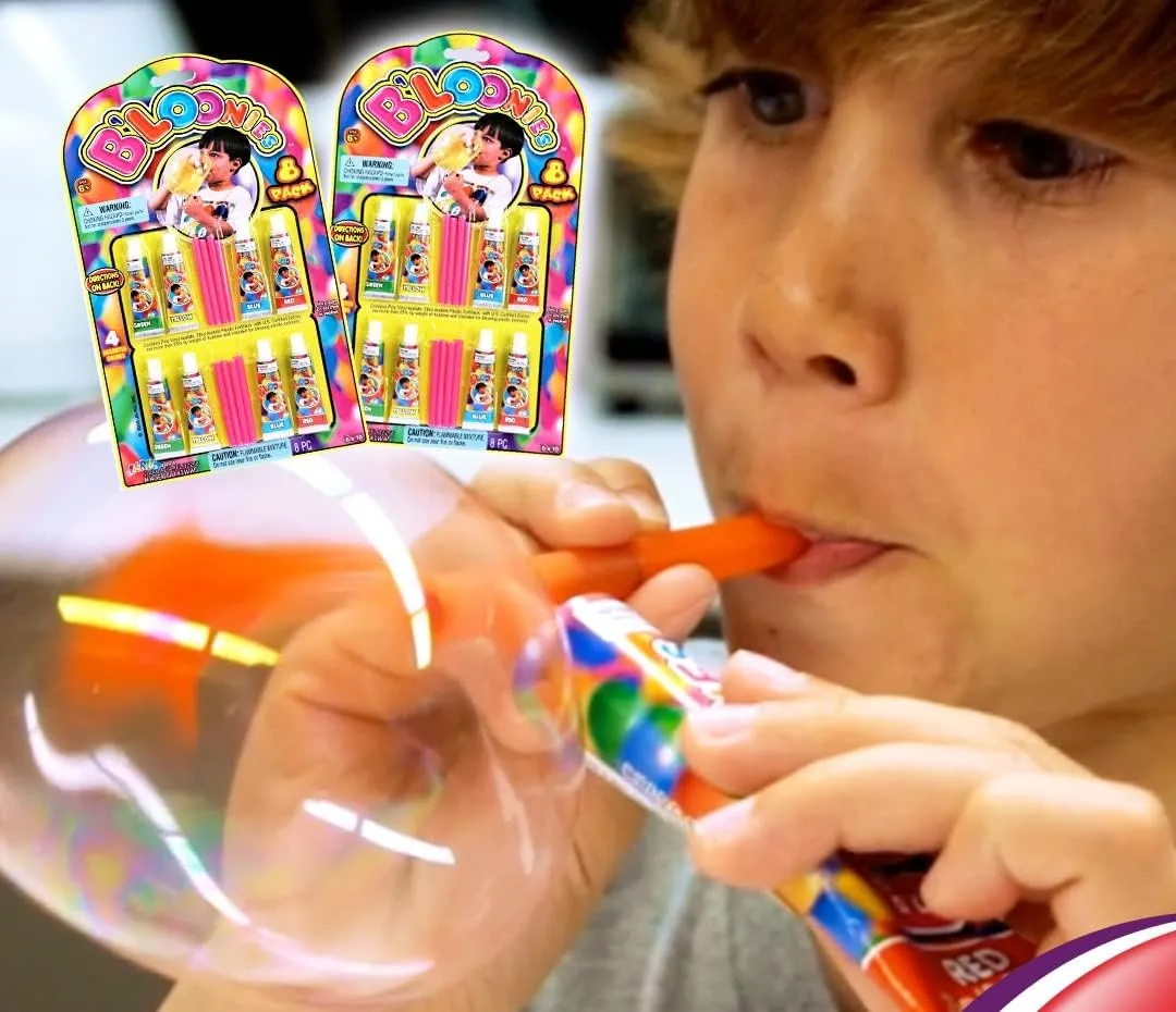 JA-RU Original Bloonies Plastic Bubbles Kids Toys (24 Pack, 192 Tube) Blow up Balloons w/Straw. Retro Classic Fidget Toy Pack. Bulk Party Favors & Birthday Party Supplies. 774-24p