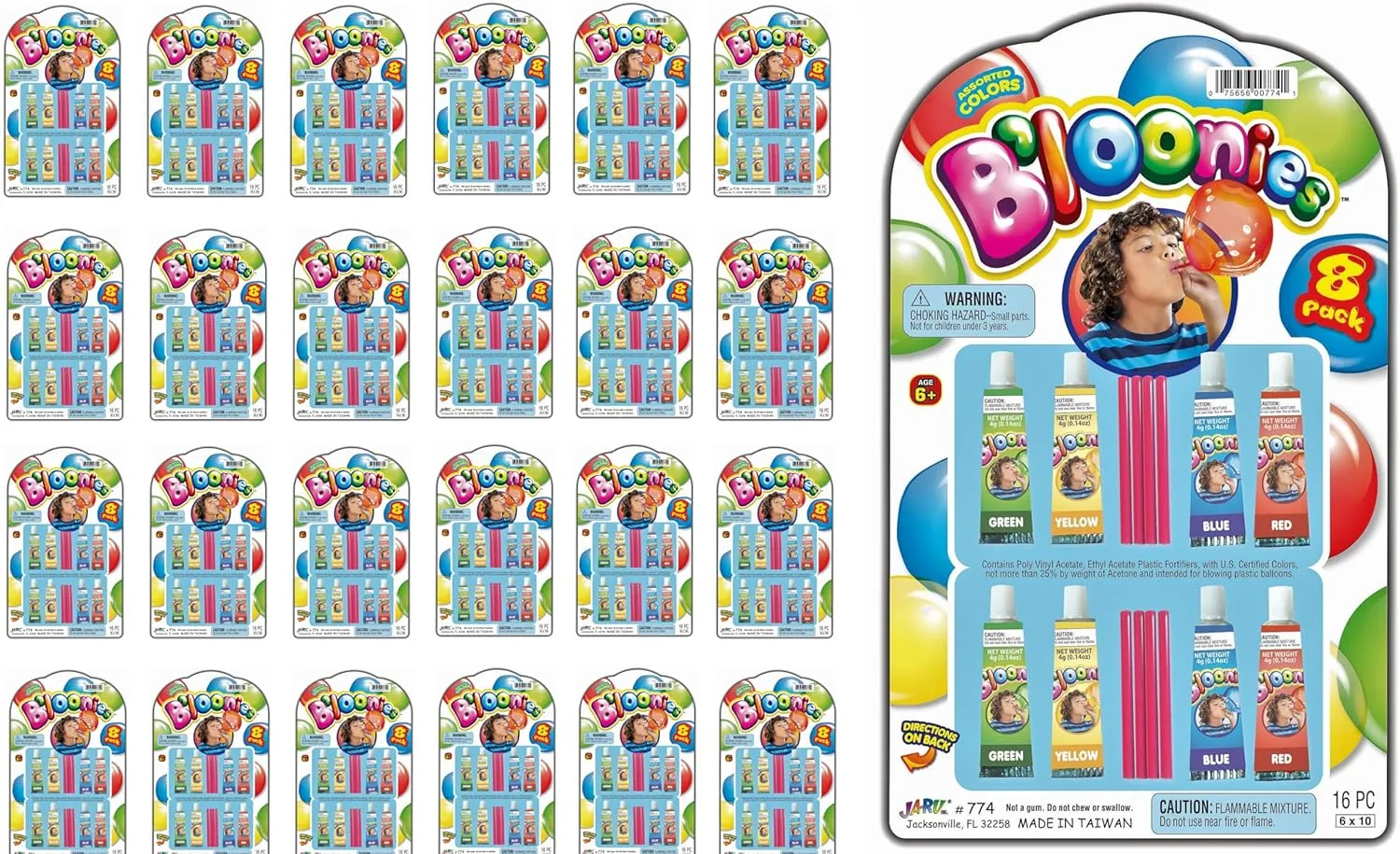 JA-RU Original Bloonies Plastic Bubbles Kids Toys (24 Pack, 192 Tube) Blow up Balloons w/Straw. Retro Classic Fidget Toy Pack. Bulk Party Favors & Birthday Party Supplies. 774-24p